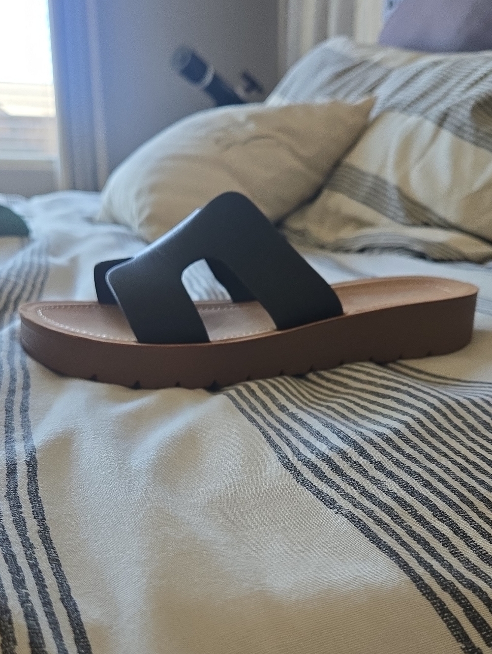 Corkys Black Slide Sandals with Tan Footbed - Picture 5 of 6